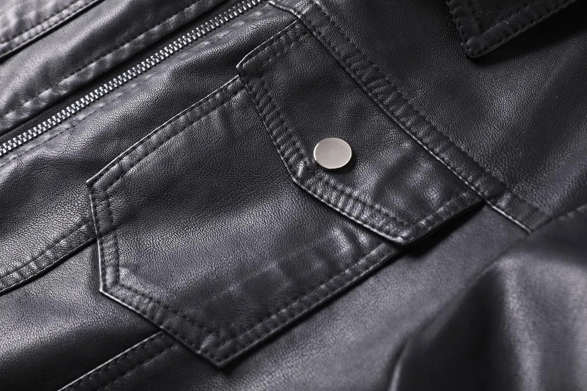 Mens Casual Stand Collar Slim Fit Faux Leather Jacket Biker Motorcycle Jacket