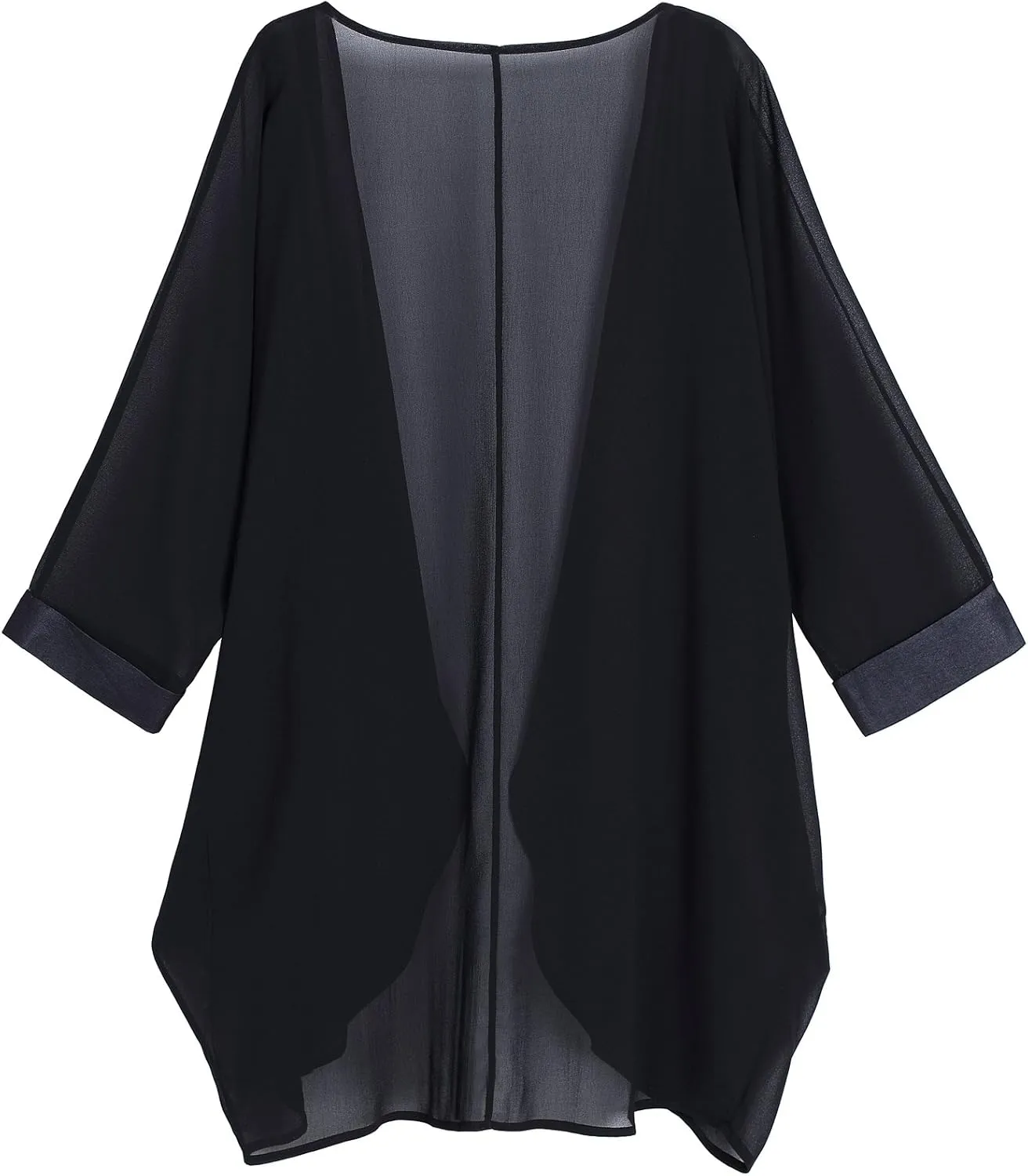 olrain Women's Floral Print Sheer Chiffon 3/4 Bat Sleeve Casual Loose Kimono Cardigan Capes