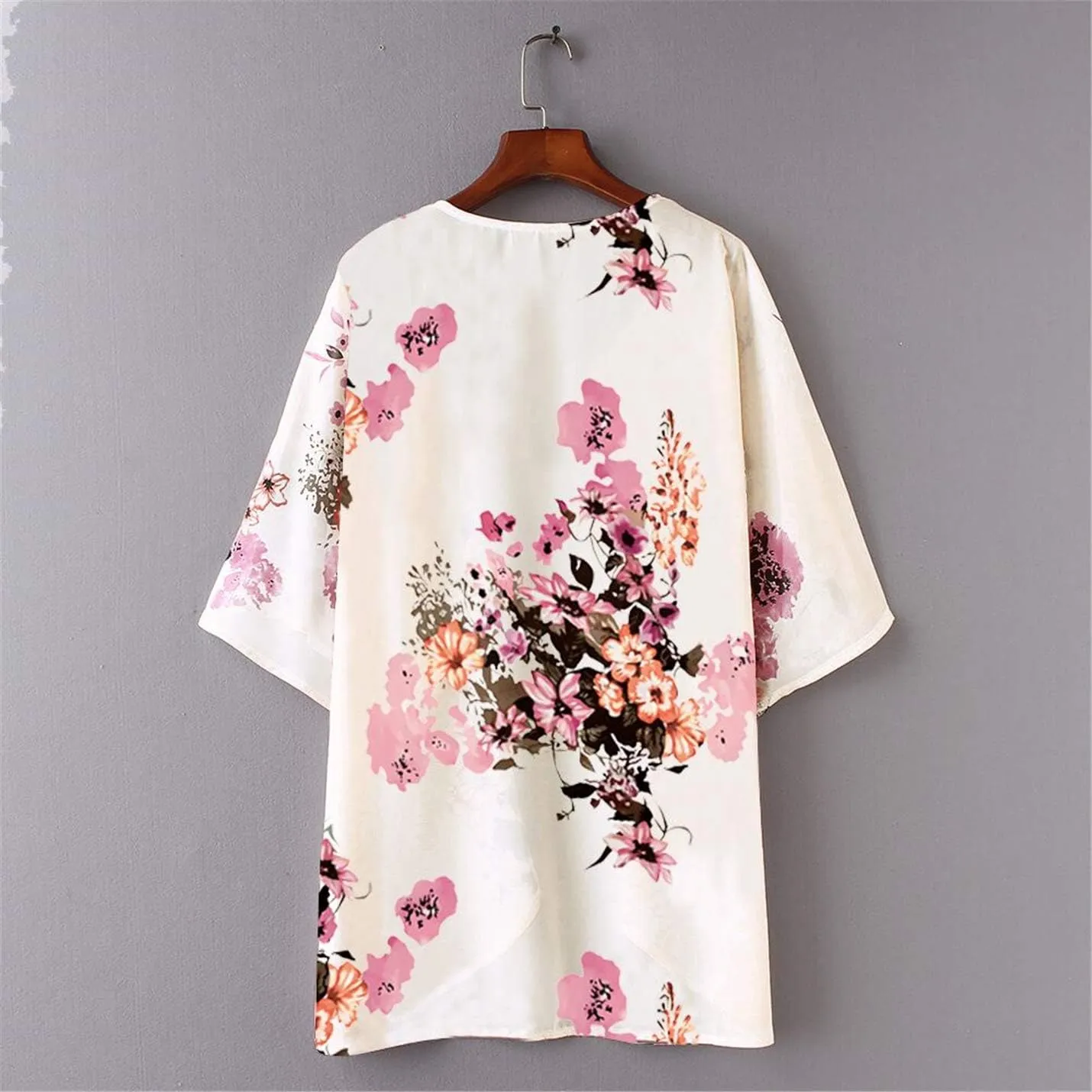 Omoone Women's Short Batwing Sleeve Floral Chiffon Cardigan Kimono Beachwear