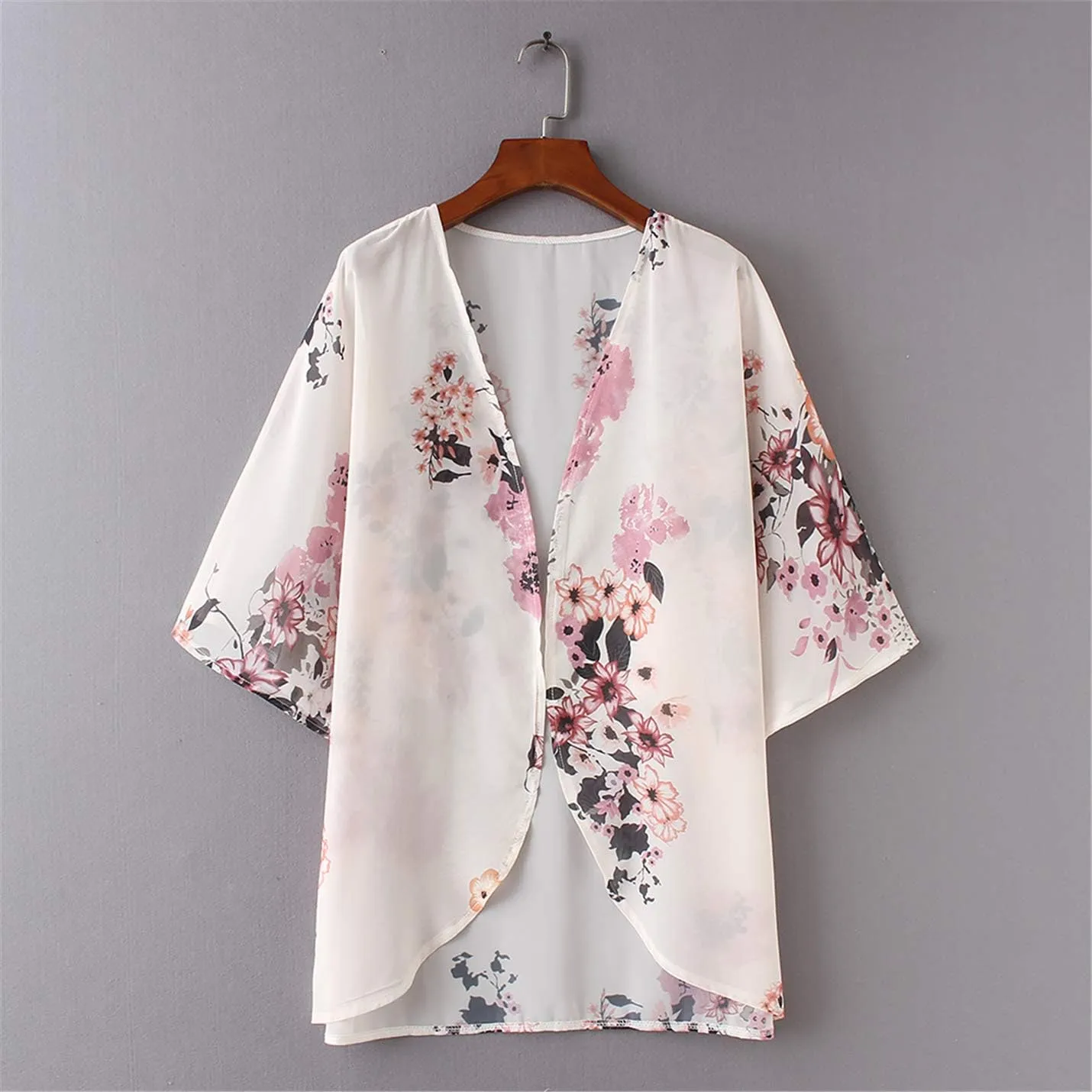 Omoone Women's Short Batwing Sleeve Floral Chiffon Cardigan Kimono Beachwear