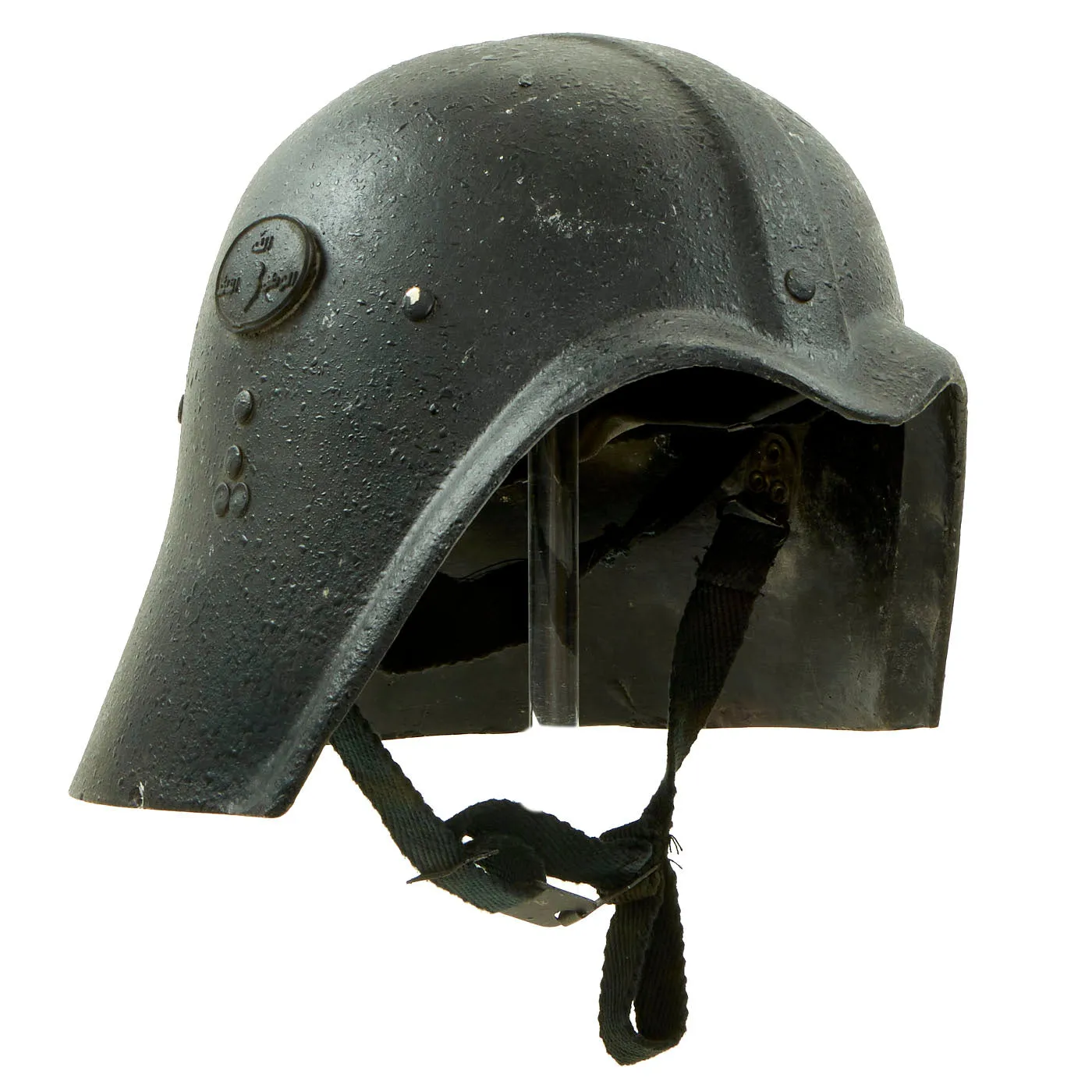Original Iraqi Fedayeen Helmet with Intact Saddam Badge, Liner & Chinstrap - Operation Iraqi Freedom Bringback OIF