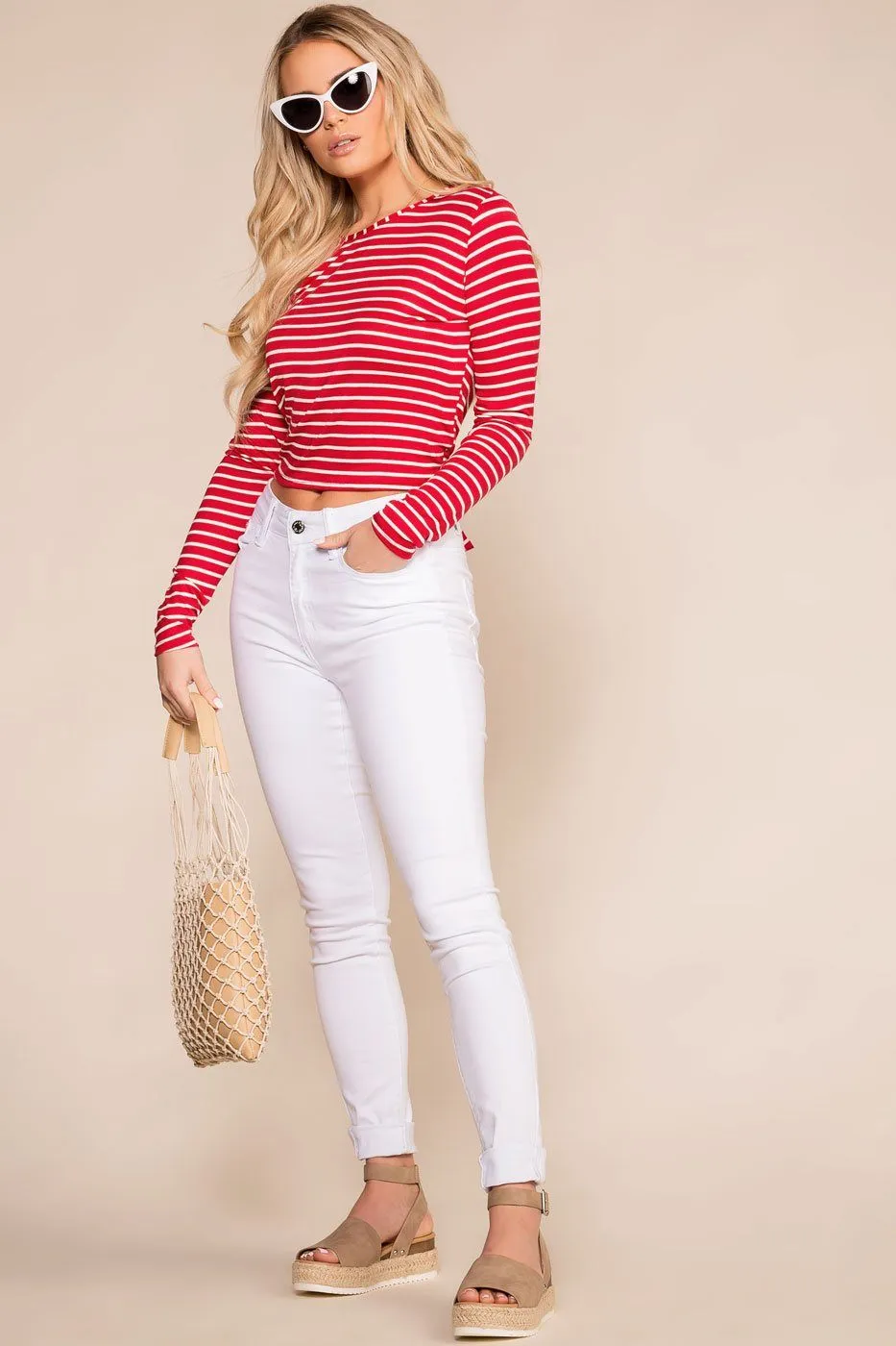 Penelope Red Stripe Open Back Crop Top