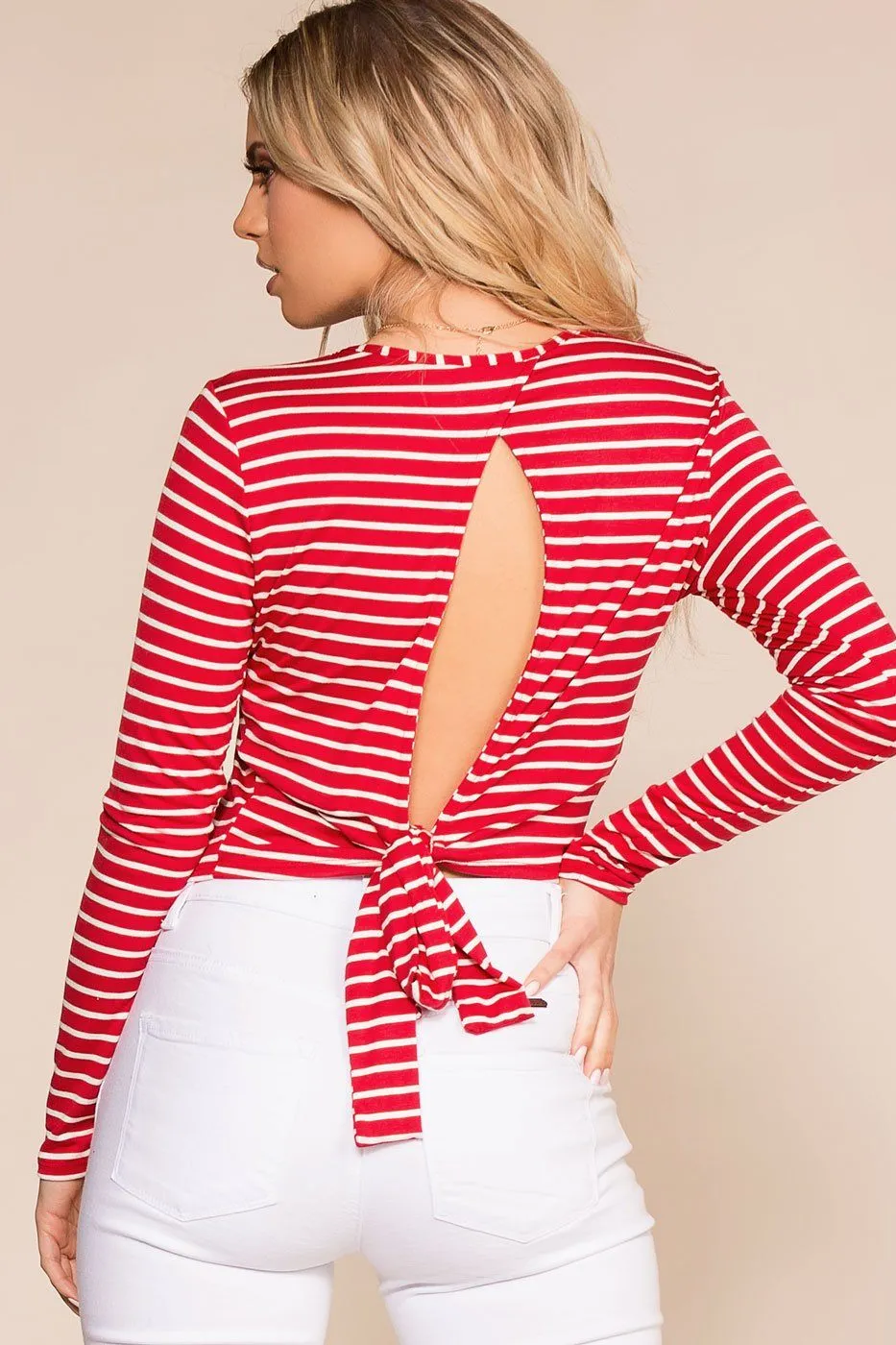 Penelope Red Stripe Open Back Crop Top