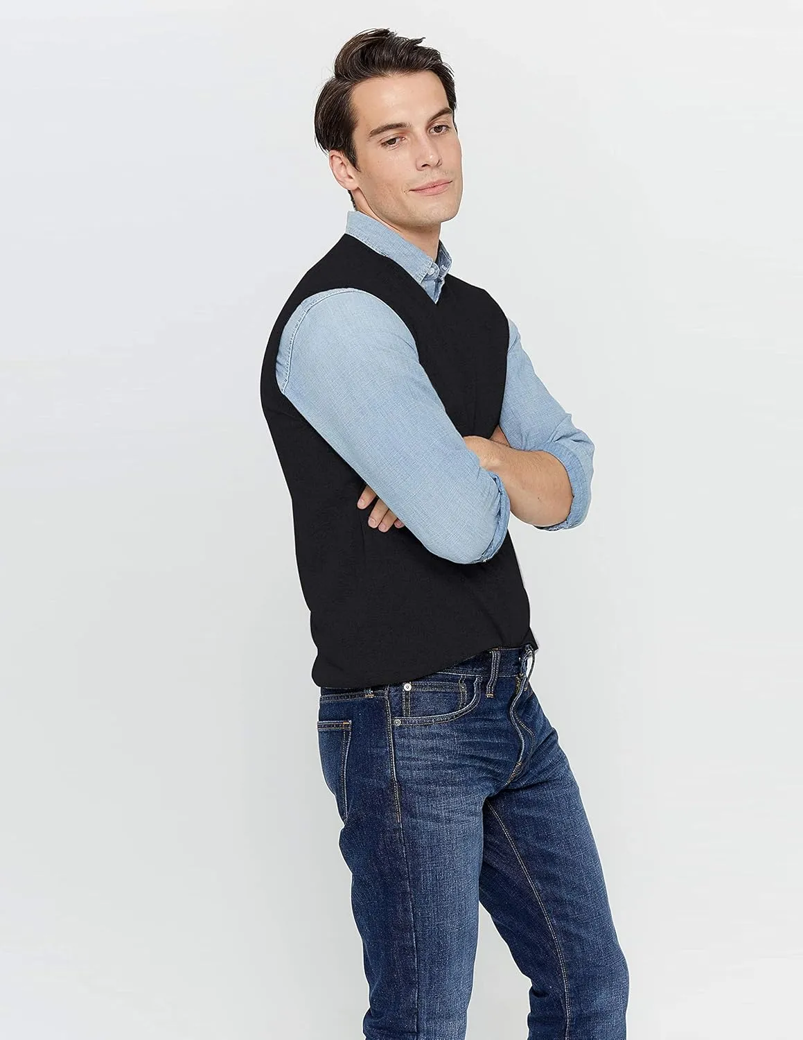 State Cashmere Mens Classic Sleeveless Sweater Vest 100% Pure Cashmere V-Neck Style Pullover