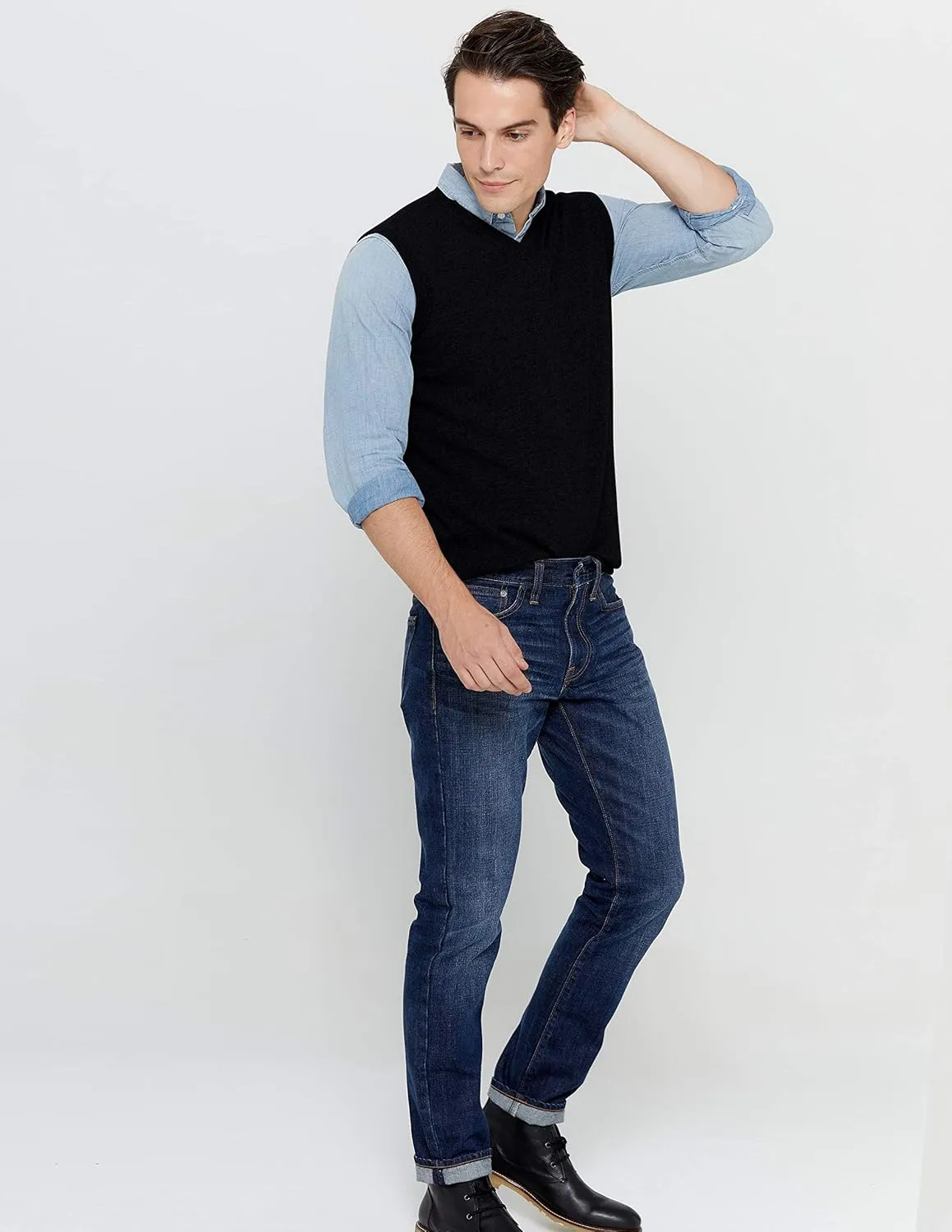 State Cashmere Mens Classic Sleeveless Sweater Vest 100% Pure Cashmere V-Neck Style Pullover