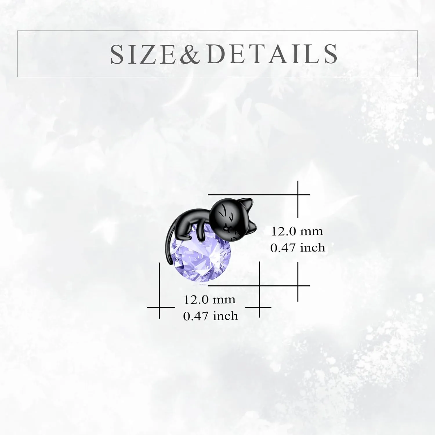 Sterling Silver Birthstone Black Cat Stud Earrings - Cat Birthstone Earrings for Women's Birthday Gift
