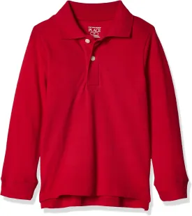 The Children's Place boys Baby and Toddler Uniform Long Sleeve Pique Polo Shirt, Classic Red, 4T US