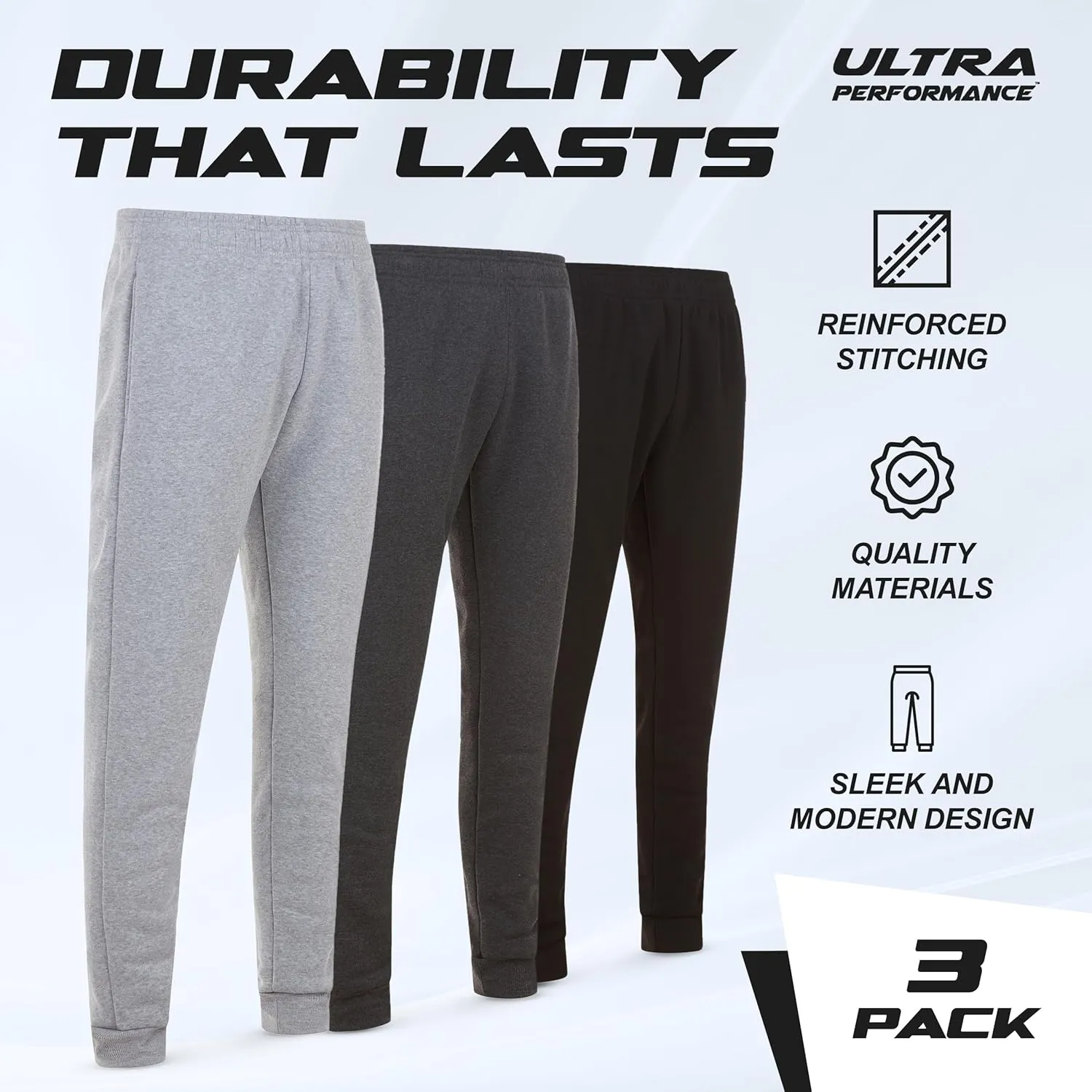 Ultra Performance 3 Pack Mens Joggers Mens Athletic Sweatpants with Pockets for Men, Small - 3X