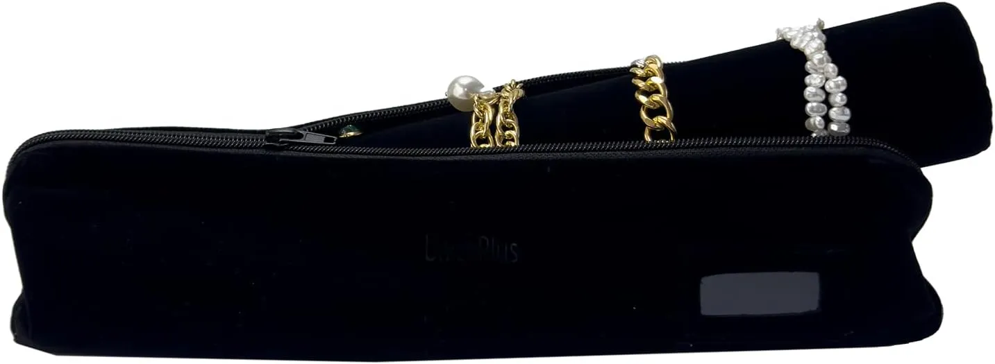 Velvet Jewelry Roll Bag for Brackets Bangles Watches, Great Jewelry Organizer for Travel, Black