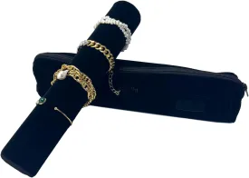 Velvet Jewelry Roll Bag for Brackets Bangles Watches, Great Jewelry Organizer for Travel, Black