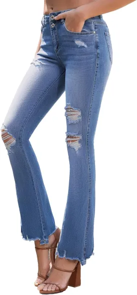 VIPONES High Waisted Ripped Flare Jeans for Women Distressed Bell Bottom Jeans Wide Leg Pants
