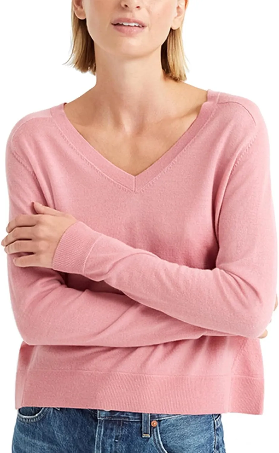 Women's Merino Wool Sweater Casual Lightweight V Neck Raglan Sleeve Knit Top Loose Pullover
