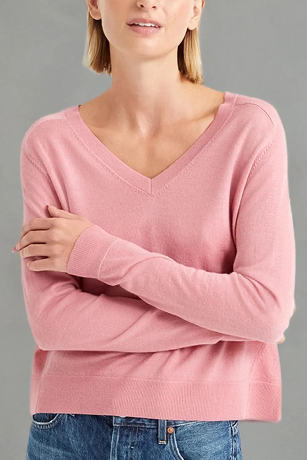 Women's Merino Wool Sweater Casual Lightweight V Neck Raglan Sleeve Knit Top Loose Pullover