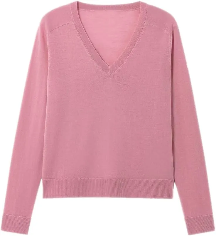 Women's Merino Wool Sweater Casual Lightweight V Neck Raglan Sleeve Knit Top Loose Pullover