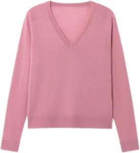 Women's Merino Wool Sweater Casual Lightweight V Neck Raglan Sleeve Knit Top Loose Pullover