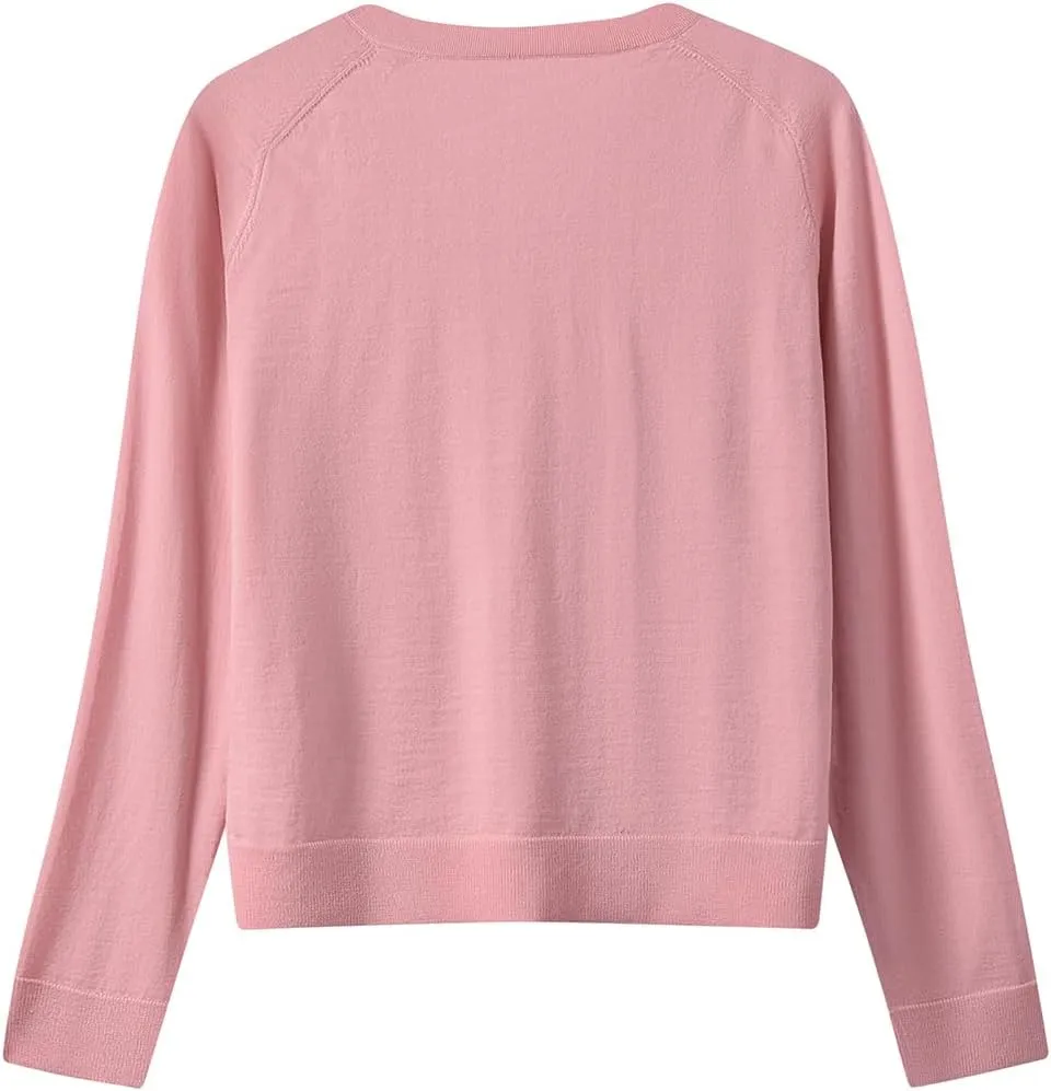 Women's Merino Wool Sweater Casual Lightweight V Neck Raglan Sleeve Knit Top Loose Pullover
