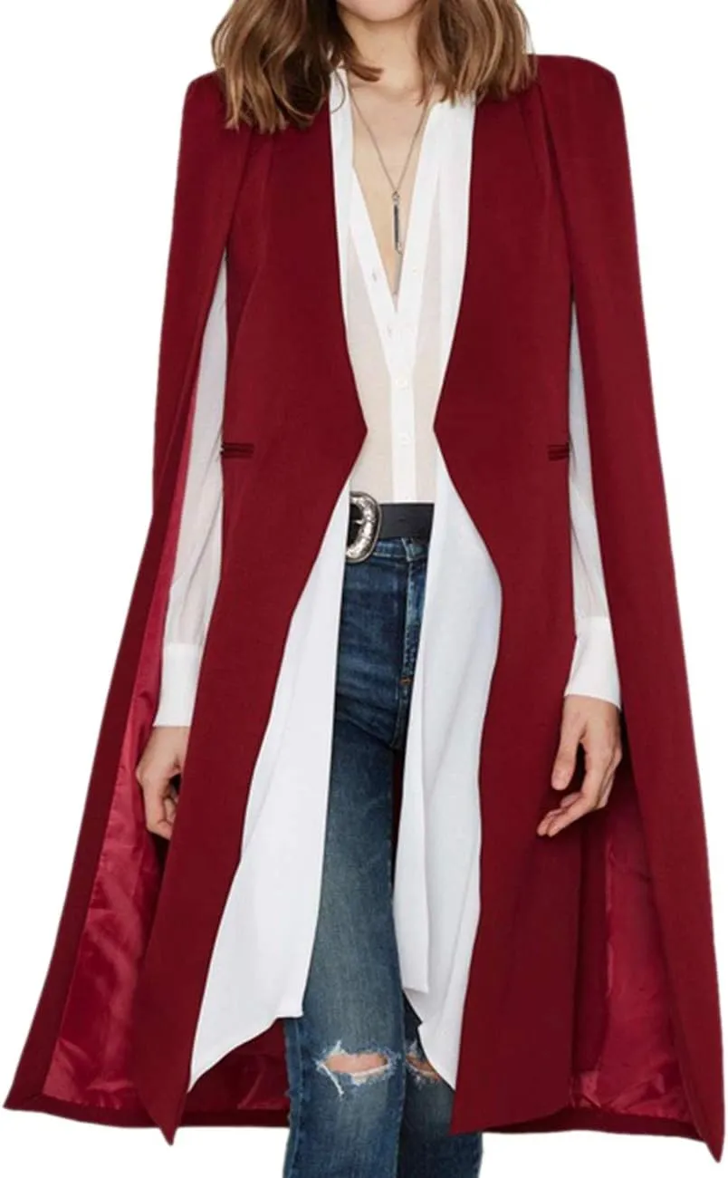 Women's Oversize Open Front Shawl Lapel Outfit Suit Capes 2XXL Notched Angle Sleeve Tunic Cloak Blazers with Pockets