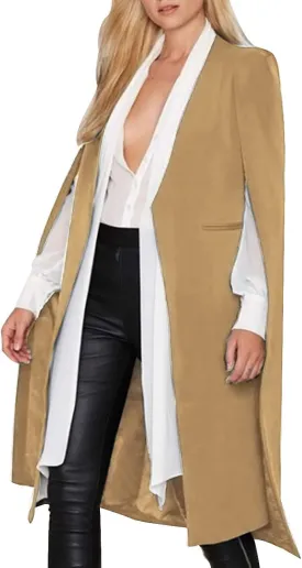 Women's Oversize Open Front Shawl Lapel Outfit Suit Capes 2XXL Notched Angle Sleeve Tunic Cloak Blazers with Pockets