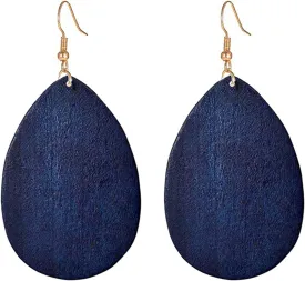 Wooden Hoop Earrings for Women Retro Black African Bohemian Wood Teardrop Geometric Lightweight Dangle Drop Earrings