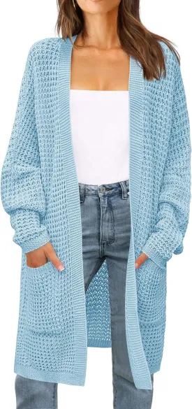 ZESICA Women's Fall Long Batwing Sleeve Open Front Chunky Knit Cardigan Sweater